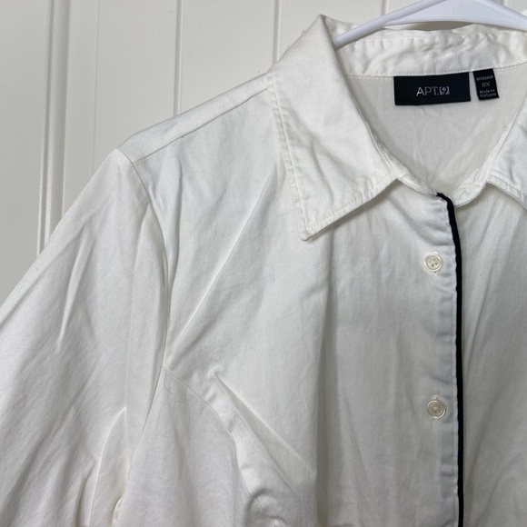 EUC Apt.9 women’s white black outlined button‎ front 3/4 sleeve blouse top 0X - Picture 3 of 7